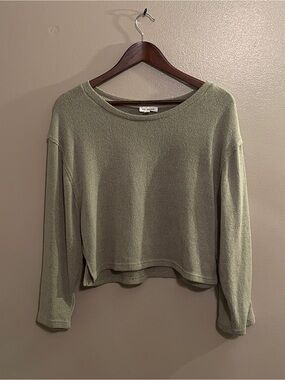 Blu Pepper Olive Green Crew Neck Cropped Sweater, Women’s size S